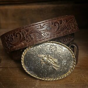 Nocona Belt Co Kids size 24 Western Belt & Ivan rodeo belt buckle